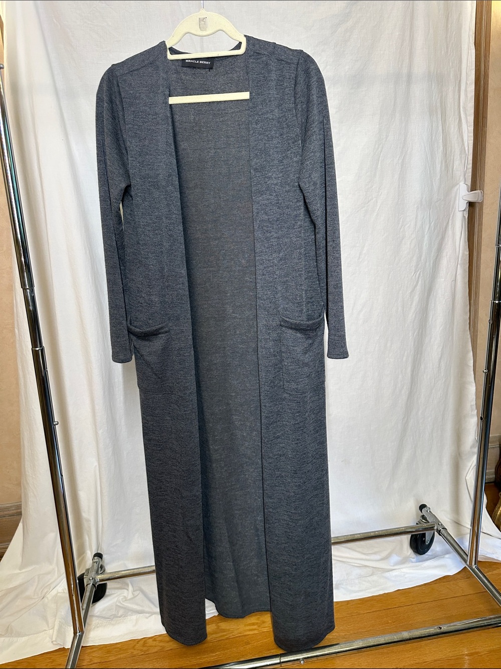 Long Open-Front Maxi Cardigan Dress - Charcoal